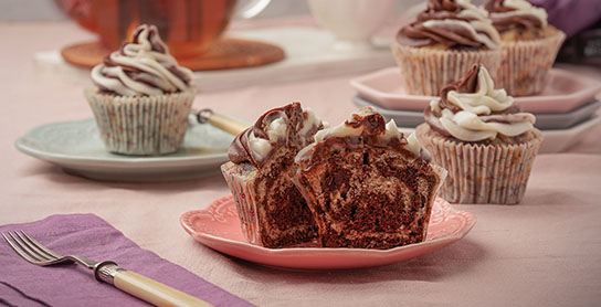 Queque mármol con frosting bicolor